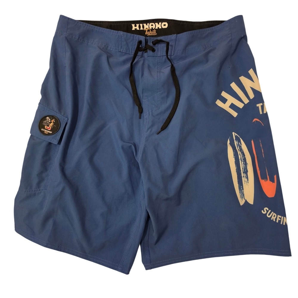 Hinano Tahiti Mens Board Shorts‎ Blue Surfing Paradise Graphic Swim Trunks
